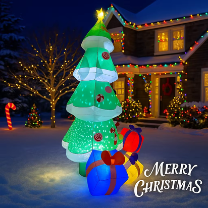 7.8FT Christmas Tree Gift Box Inflatable Christmas Decorations Ornaments with LED Lights Outdoor Yard Holiday Toy Home Decor
