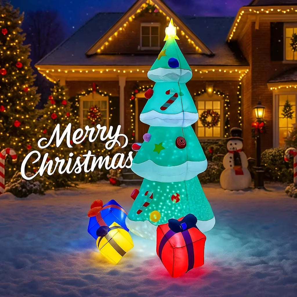 7.8FT Christmas Tree Gift Box Inflatable Christmas Decorations Ornaments with LED Lights Outdoor Yard Holiday Toy Home Decor