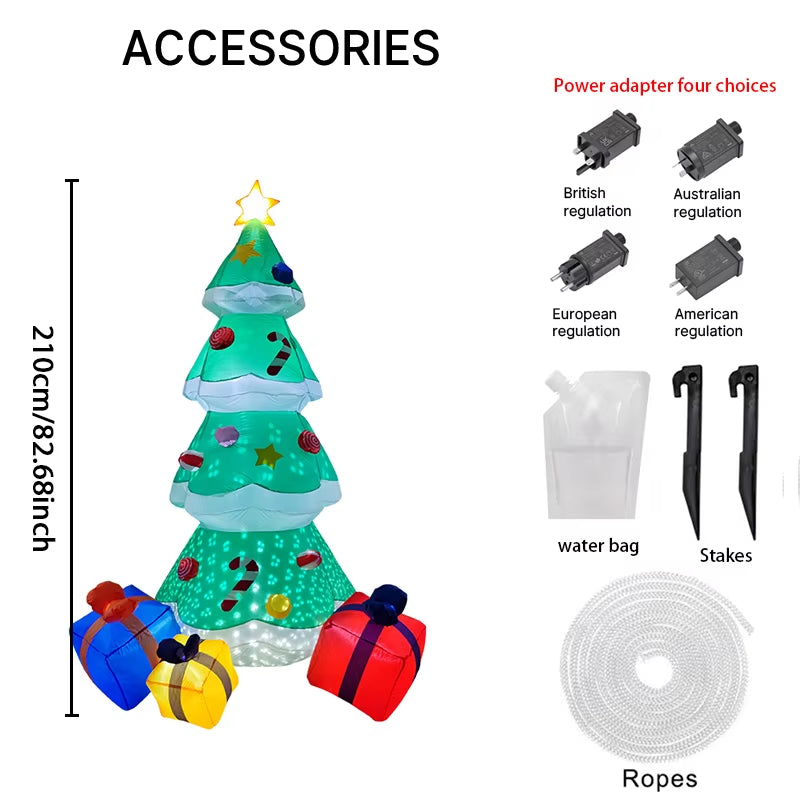 7.8FT Christmas Tree Gift Box Inflatable Christmas Decorations Ornaments with LED Lights Outdoor Yard Holiday Toy Home Decor