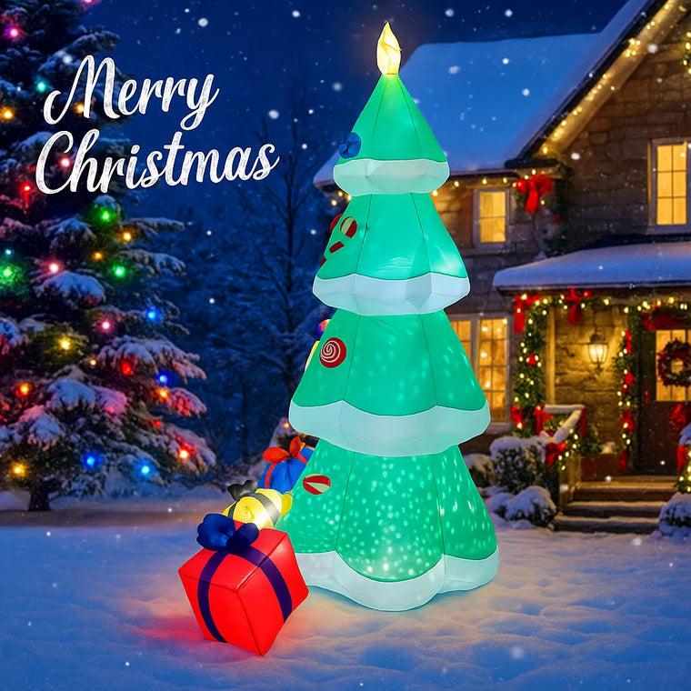 7.8FT Christmas Tree Gift Box Inflatable Christmas Decorations Ornaments with LED Lights Outdoor Yard Holiday Toy Home Decor