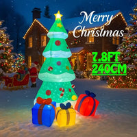 7.8FT Christmas Tree Gift Box Inflatable Christmas Decorations Ornaments with LED Lights Outdoor Yard Holiday Toy Home Decor