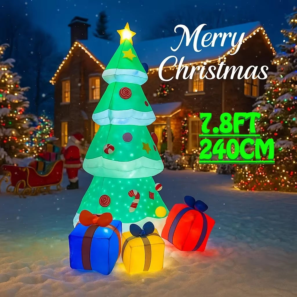 7.8FT Christmas Tree Gift Box Inflatable Christmas Decorations Ornaments with LED Lights Outdoor Yard Holiday Toy Home Decor