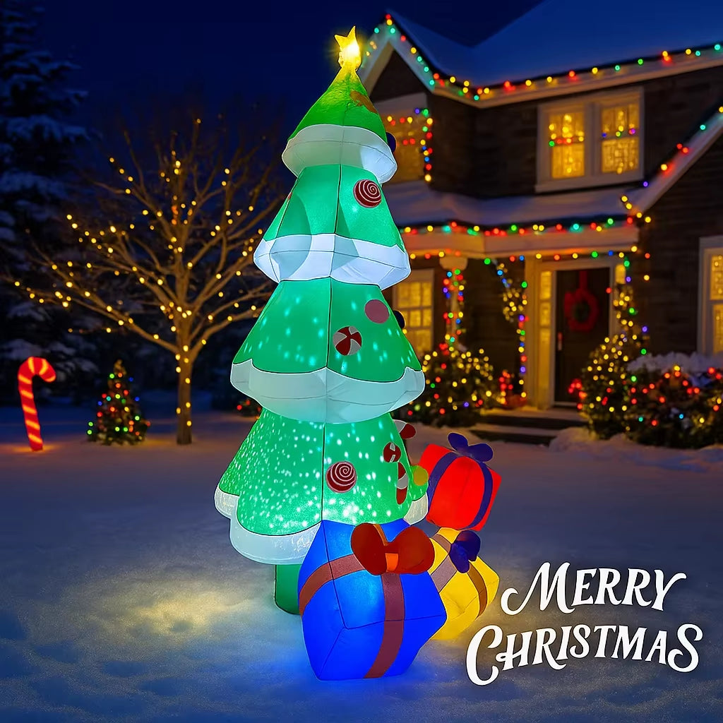 7.8FT Christmas Tree Gift Box Inflatable Christmas Decorations Ornaments with LED Lights Outdoor Yard Holiday Toy Home Decor